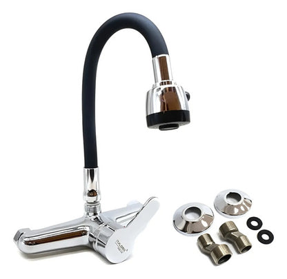 Monocomando Mesada Cocina Canilla Griferia Flexible 15cm Plateado Con Negro