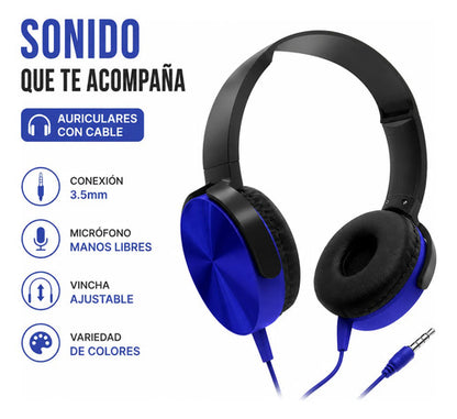 Auriculares Cable 3.5 Mic Manos Libres Vincha Ajustable Rojo