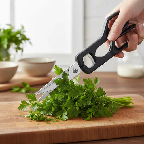 Tijera Cocina Multiuso 9  Supercorte Acero Mango Ergonómico Negro