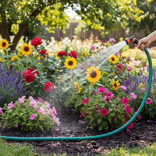 Set De Riego Manguera Jardin 15m Pico Acoples Reforzada 1/2 Verde