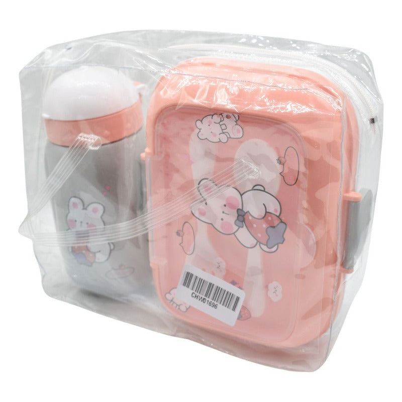 Lonchera Vianda Con Vaso Y Cubiertos De Plastico Para Niños