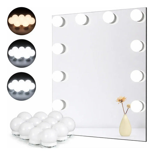 Kit 10 Focos Lamparas Luz Led Espejo Usb Maquillaje Camarin Blanco Cálido