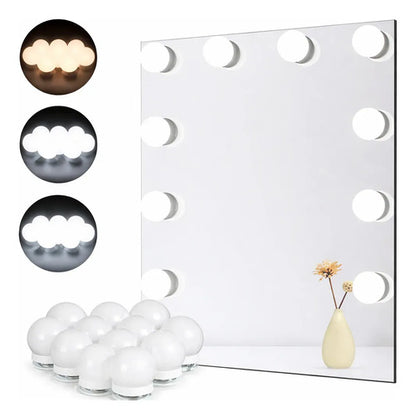 Kit 10 Focos Lamparas Luz Led Espejo Usb Maquillaje Camarin Blanco Cálido