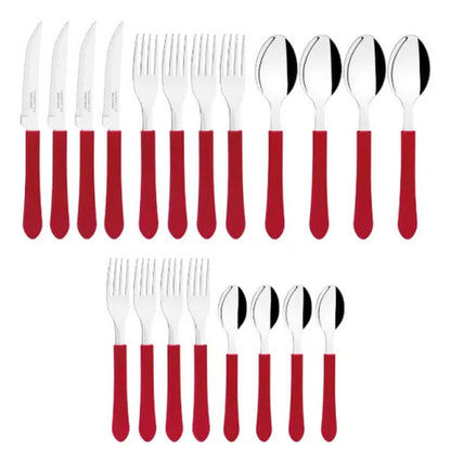 Set/juego De Cubiertos Acero Inoxidable Pack X20 Piezas Mesa Rojo