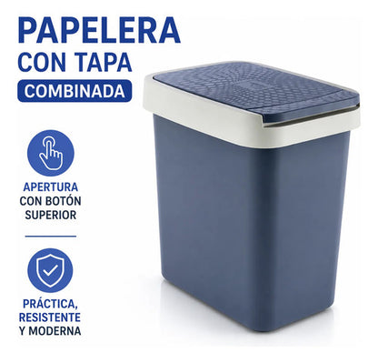 Papelera Cesto Basura Plástico Tapa Apertura 35x25cm Baño Azul