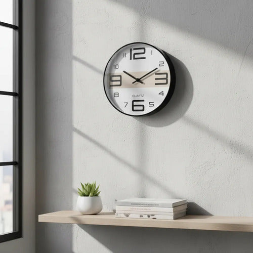 Reloj Pared Redondo Analogico 30cm Quartz Oficina Hogar Negro Blanco