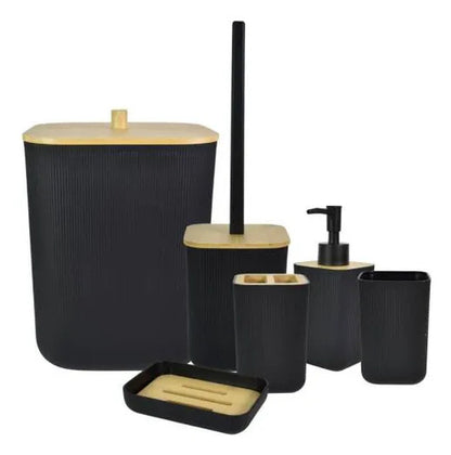 Juego De Baño Set Accesorios Papelera Plástico Porta Cepillo Negro
