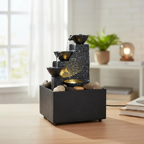 Fuente Agua Decorativa Zen Led Cascada Usb Interior 17x11x9 Negro