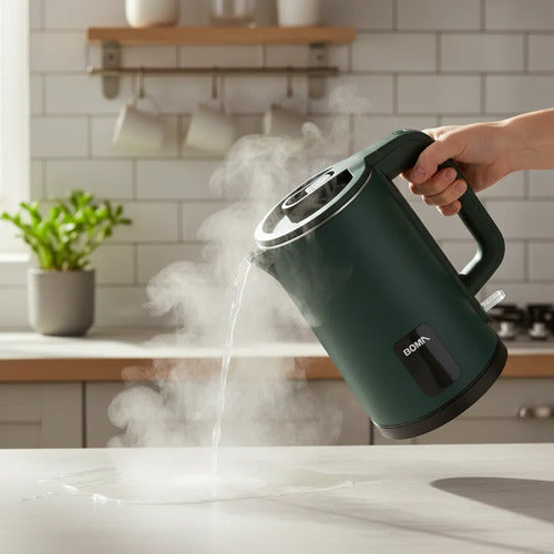 Pava Jarra Electrica 2.3l Doble Capa Corte Automatico Mate Verde
