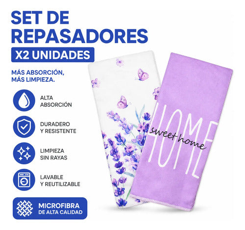 Set De Repasadores Microfibra Pack X2 44x70cm Cocina Kit Aleatorio