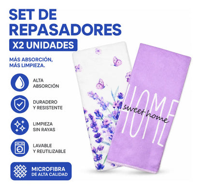 Set De Repasadores Microfibra Pack X2 44x70cm Cocina Kit Aleatorio