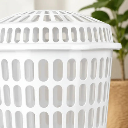 Cesto Canasto Ropa Plástico Calado Con Tapa Redondo Hogar Blanco