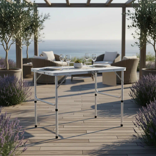 Mesa Plegable Portatil Valija Acero Plastico 90cm Plastico Blanco
