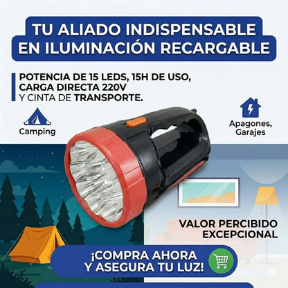 Linterna Portatil Foco Grande Recargable 15 Leds 15 Horas Blanco