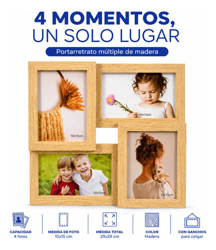 Portarretrato Colgante Marco Multiple X4 Fotos 10x15cm Madera