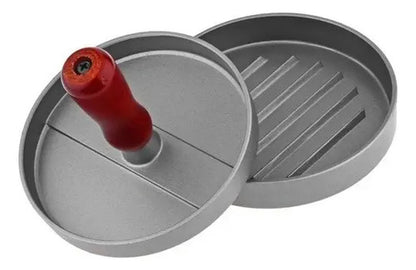 Molde Prensa Hamburguesa Aluminio Mango Madera Antiadherente Aluminio