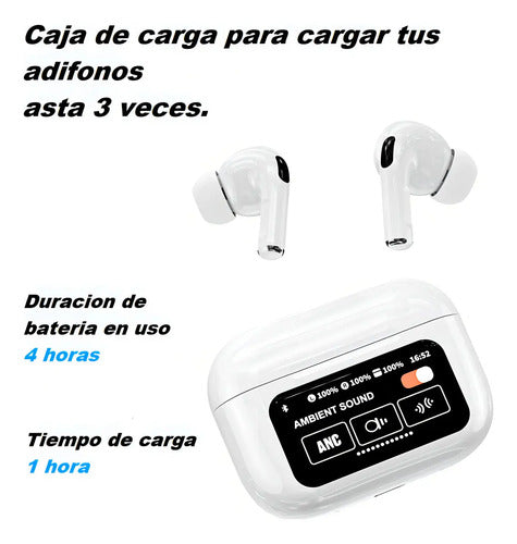 Audifonos Bluetooth A9pro Auriculares Inalámbricos Con Pantalla Táctil Compatible Con iPhone Android Blanco