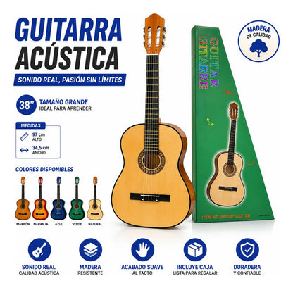 Guitarra Clásica Criolla 38 Pulgadas Madera 6 Cuerdas 97cm Marrón