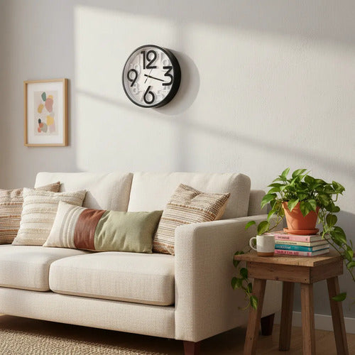 Reloj Pared Redondo Analogico Numeros 3d 25cm Negro Gris Negro