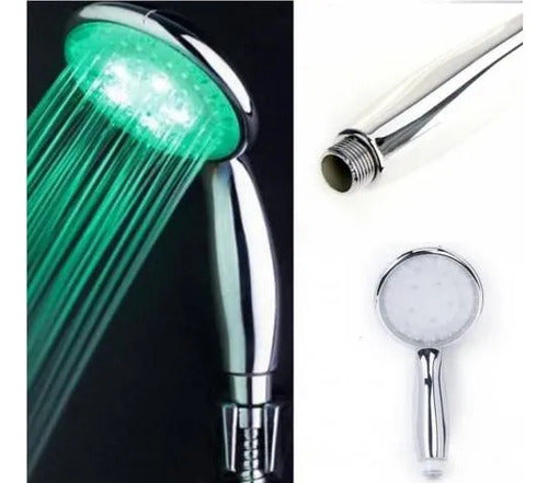 Duchero Ducha Con Luz Led 7 Funciones Temperatura Mango Baño Plateado