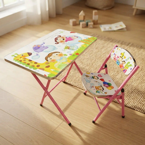 Set Mesa Silla Infantil Plegable Ajustable Diseño 60x40cm Rosa