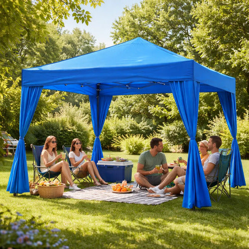 Paredes Gazebo 3 Lados 1.90x9m Oxford Plegable Cerramiento Azul