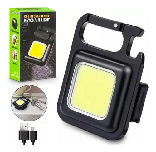 Mini Linterna Llavero Iman Led Cob Abridor Recargable Usb Blanco Negro