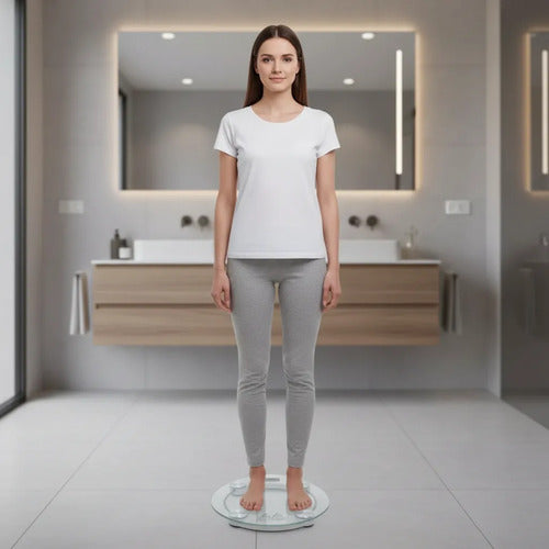 Balanza Digital Baño Ledstar Vidrio Templado 180kg Redonda Transparente