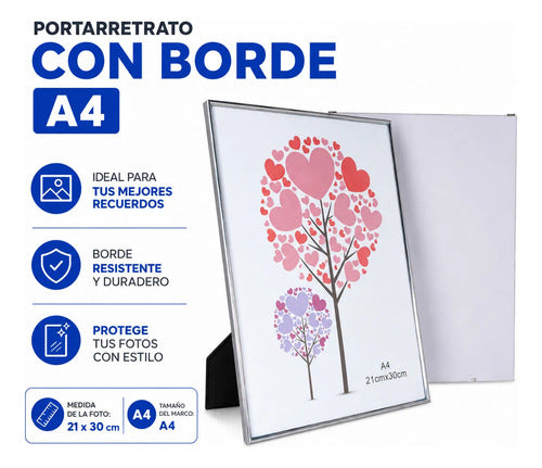 Portarretrato Marco Para Fotos A4 Borde 21x30cm Mesa Gris