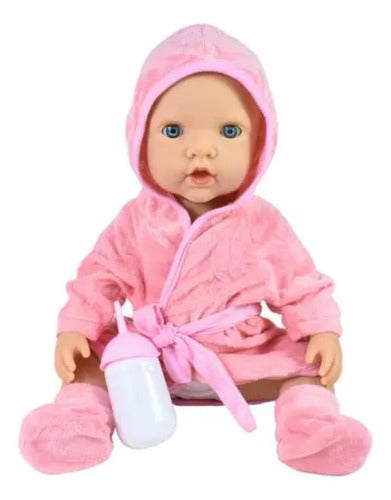 Muñeco Bebé 40cm Sonido Hace Pis Mamadera Ojos Móviles