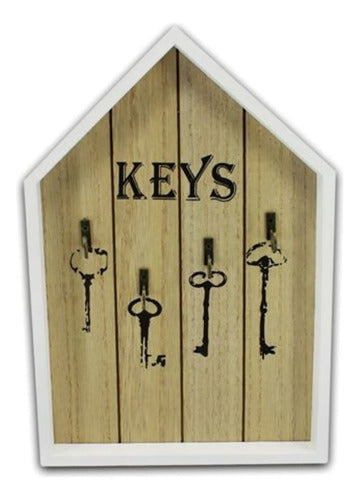 Porta Llaves Llavero Pared De Madera 4 Ganchos Beige