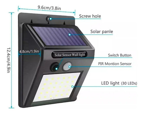 Set X6 Aplique Solar Pared Foco Led Sensor De Movimiento Negro