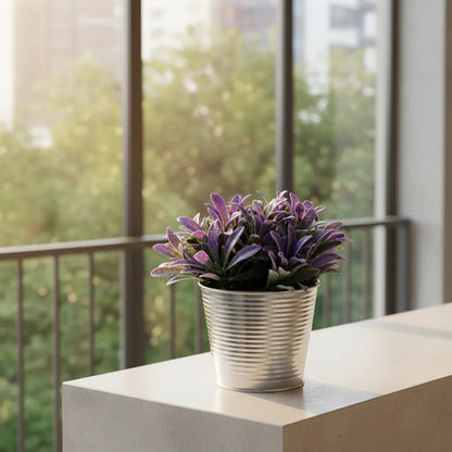 Maceta Metálica Planta Artificial Metal 15x8 Cm Decorativa Violeta