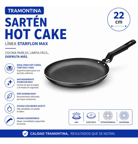 Sartén Hot Cake Antiadherente Mango Térmico Panqueques 22cm Negro