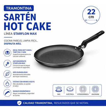 Sartén Hot Cake Antiadherente Mango Térmico Panqueques 22cm Negro