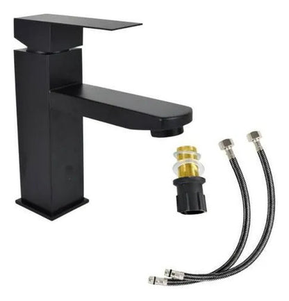 Canilla Griferia Monocomando Lavatorio Acero Baño Set Negro Mate