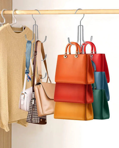 Set X2 Perchas Para Carteras 6 Ganchos En Metal Para Colgar Gris Oscuro