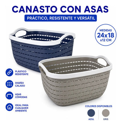 Canasto Cesto Plástico Organizador Con Asas Multiuso 24x18cm Aleatorio