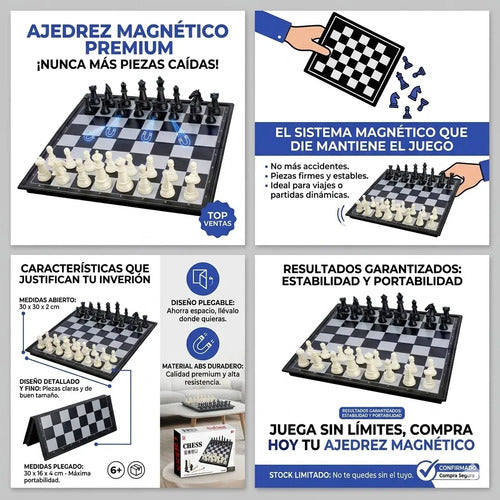 Ajedrez Magnetico Plegable Tablero Fichas Abs Juego De Mesa