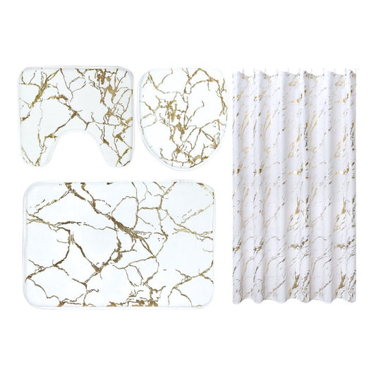 Set De Alfombras Y Cortina De Baño Diseño Marmol 4pcs.