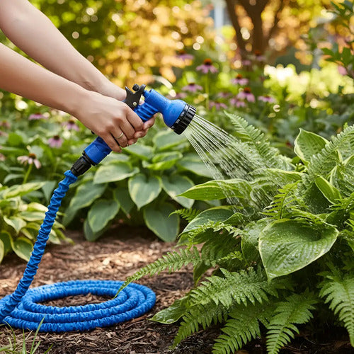 Manguera Retractil Expandible Jardin Regar 15m Con Puntero Azul/verde