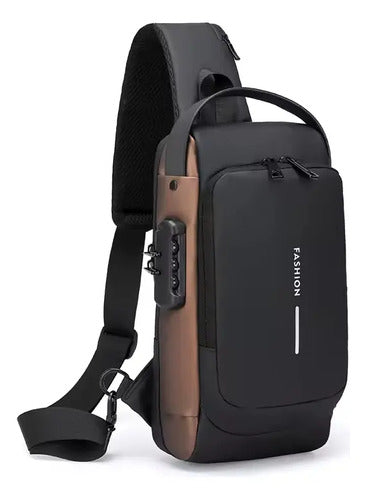 Mochila Bandolera Antirrobo Impermeable Usb Bolso Negro Negro/marrón