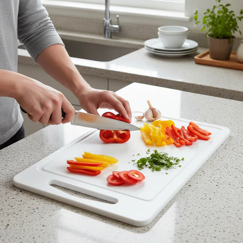 Tabla Cocina Plástica Ranura Picar Antiderrame 37,5x25cm Liso Blanco