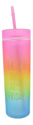 Vaso Acrílico Tapa Sorbito 500ml Multicolor Frase Liviano Multicolor