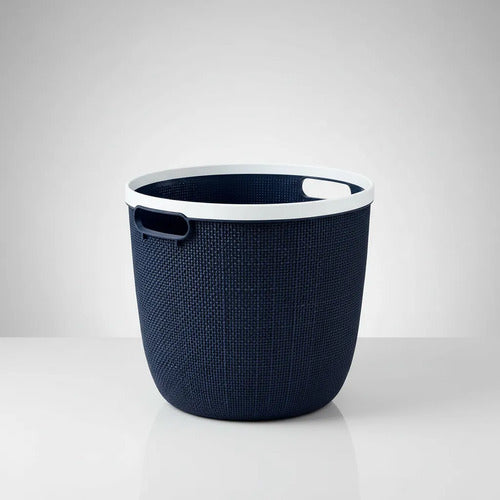 Canasto Cesto Plástico Labrado Multiuso Asa Organizador 19cm Azul