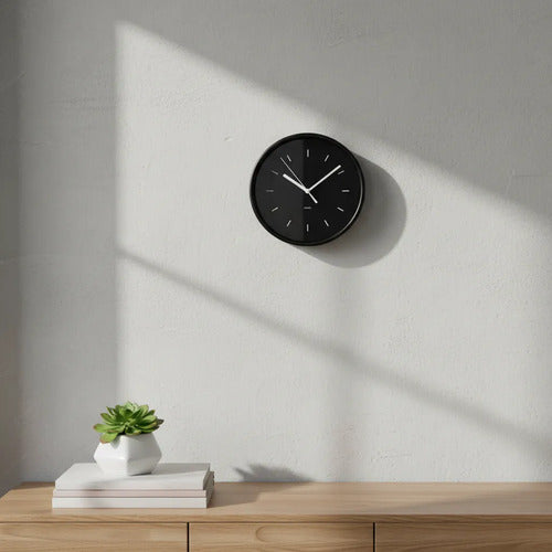 Reloj De Pared Redondo Analógico 19cm Moderno Decorativo Negro