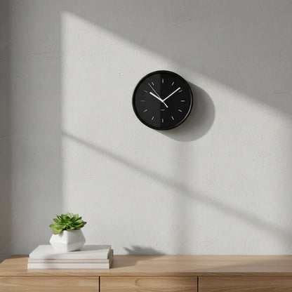 Reloj De Pared Redondo Analógico 19cm Moderno Decorativo Negro