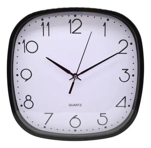 Reloj Pared Cuadrado Analógico Marco Negro 25x25cm Negro Blanco