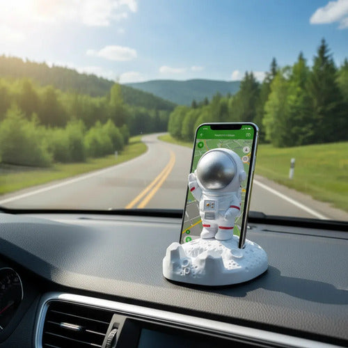 Soporte Porta Celular Astronauta Escritorio Mesa Base Auto Blanco