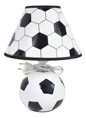 Lámpara Velador Mesa Cerámica Pelota Unicornio 32cm Blanco Con Negro - Pelota